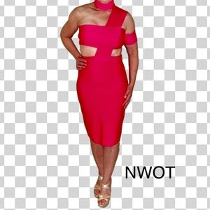 Bodycon Cocktail Dress - NWOT * Fuschia Pink * Size L (fits like medium)